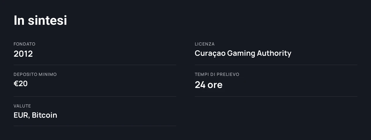 Dati principali di Midas Casino