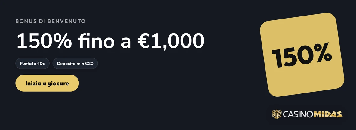 Bonus di benvenuto Midas Casino