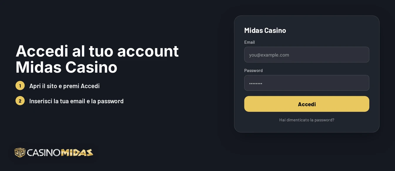 Accesso all'account Midas Casino
